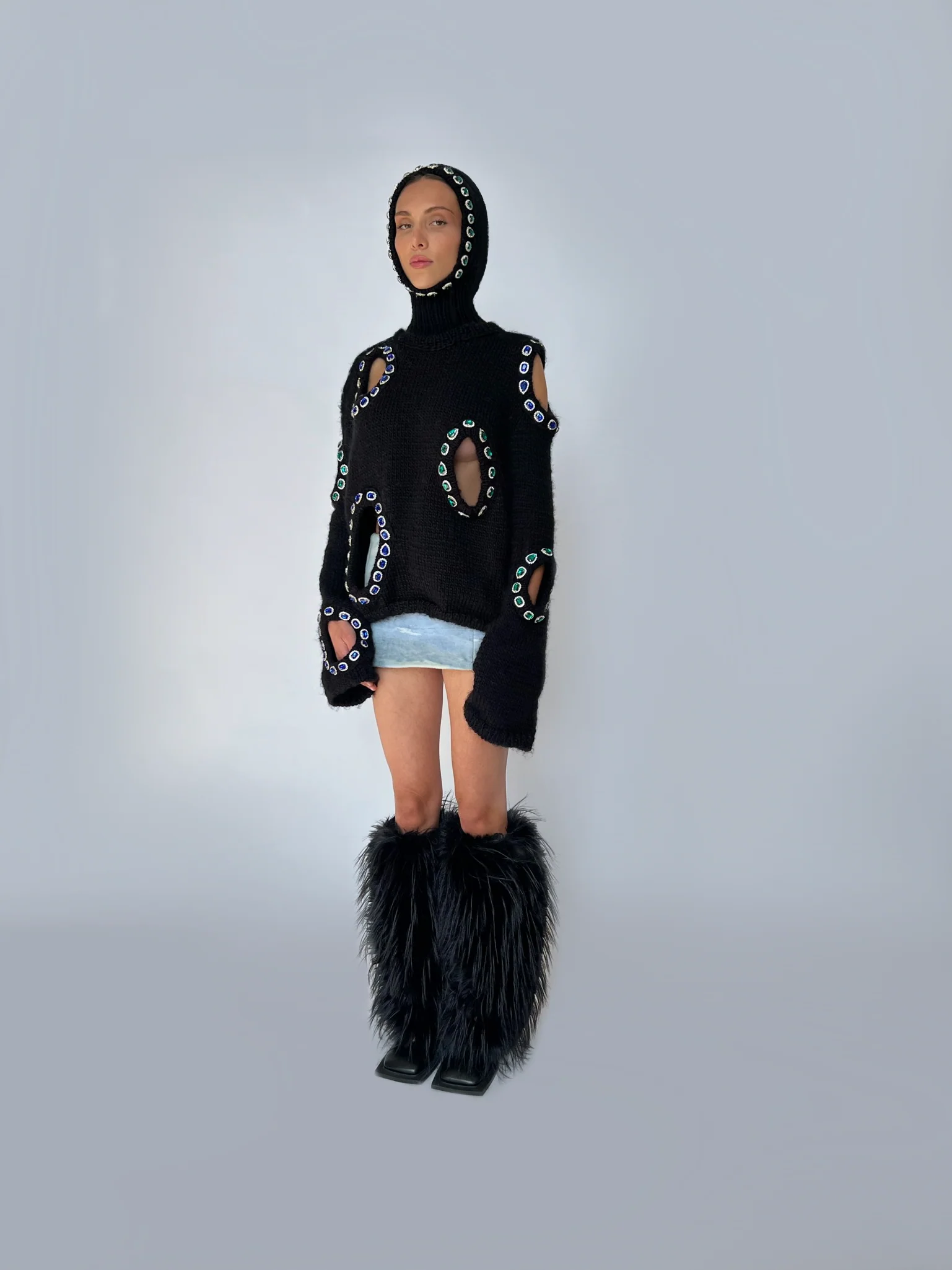 Black Cutout Knit Sweater - Image 2