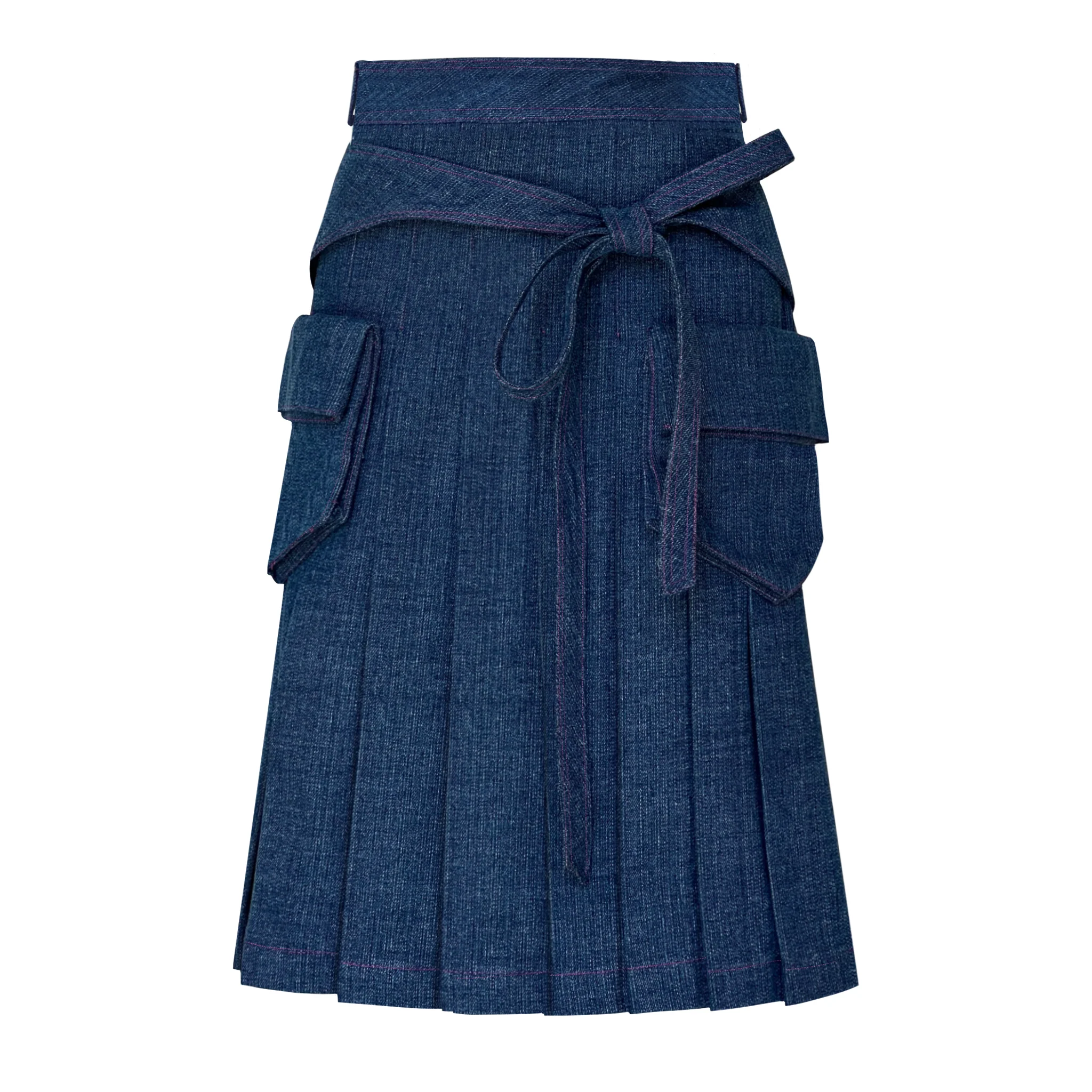 Blue Pleated Midi Skirt