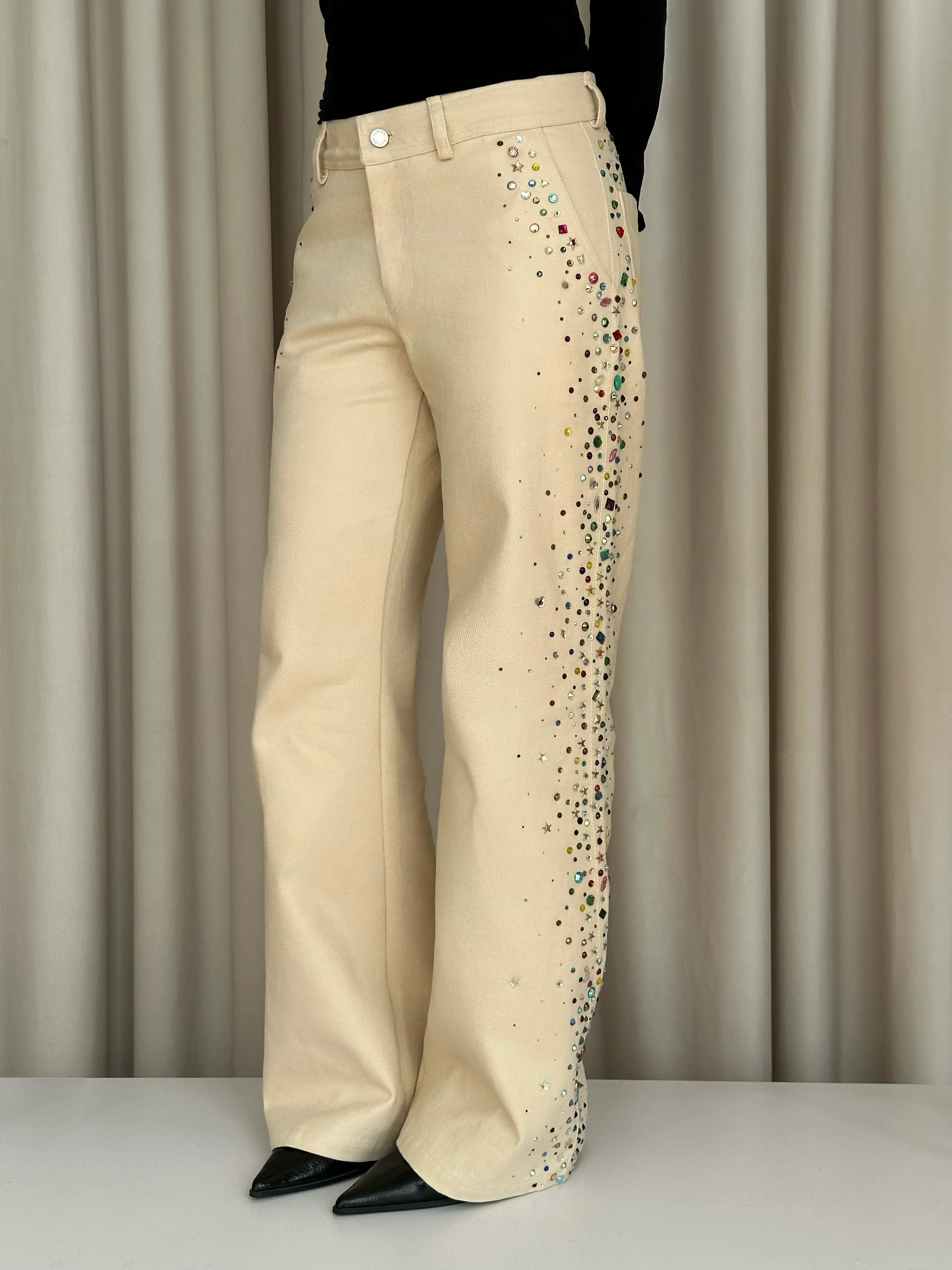 Cream Gemstone Jeans - Image 2