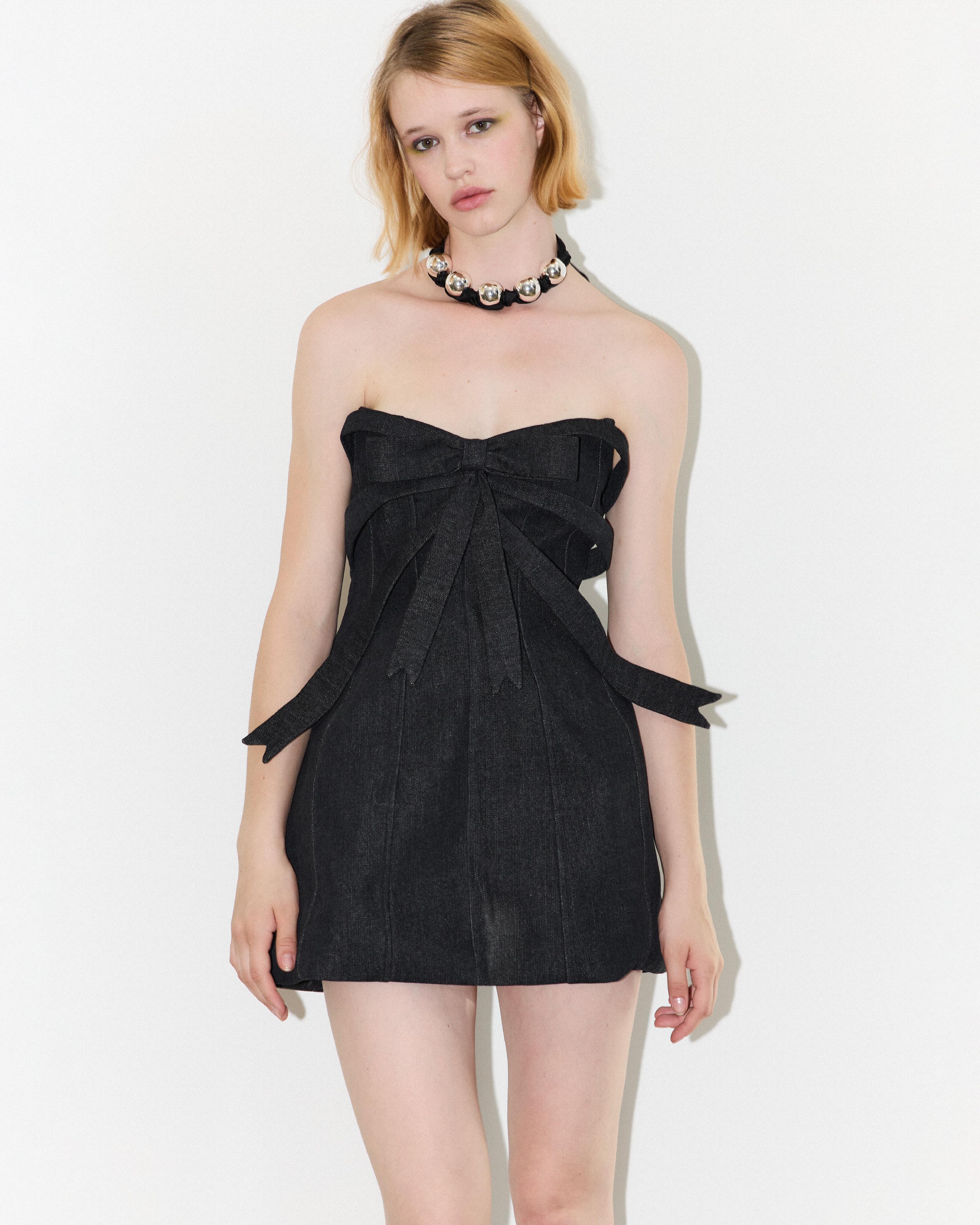 Denim Bow Mini Dress - Image 2