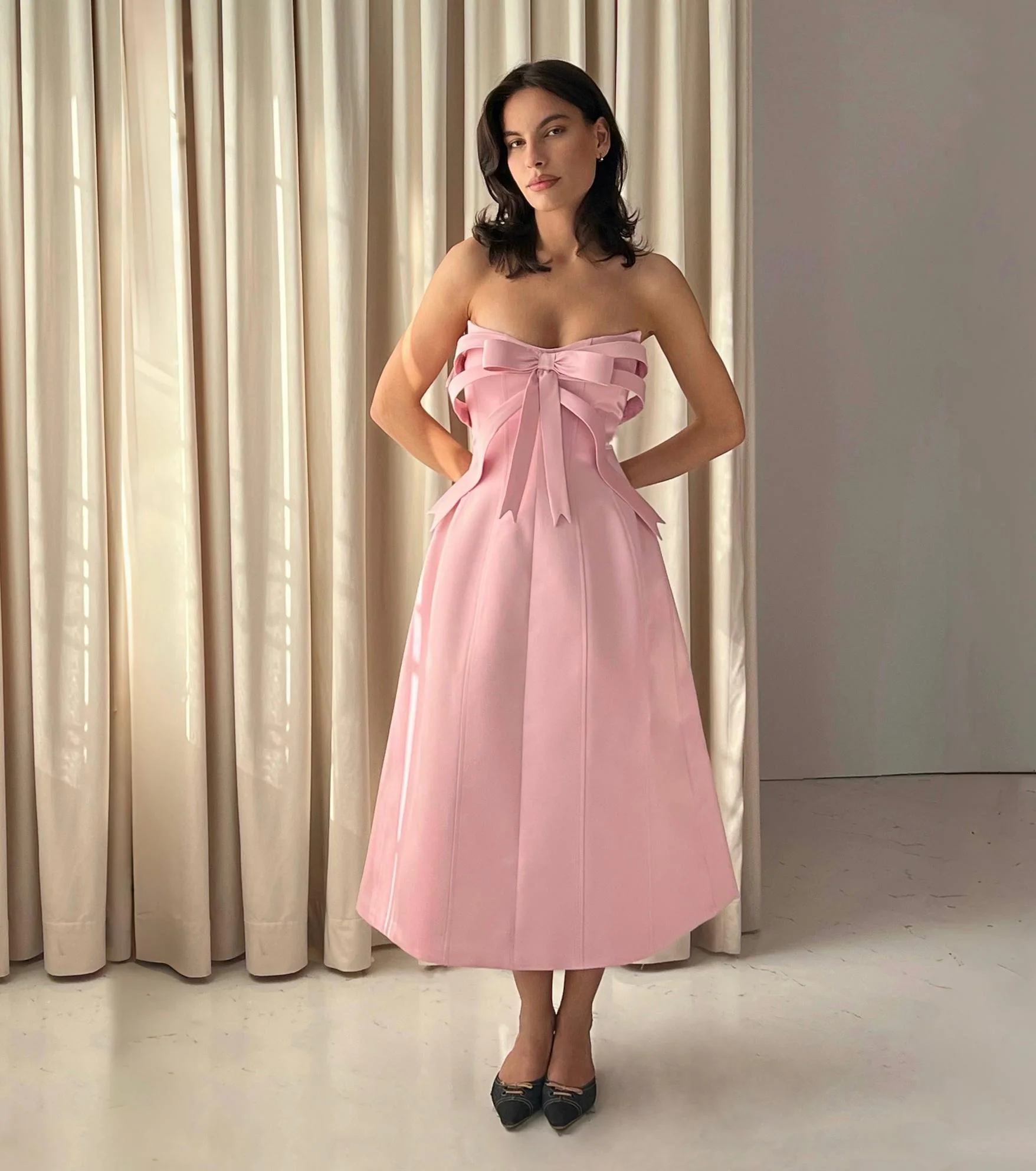 Pink Bow Midi Dress - Image 2