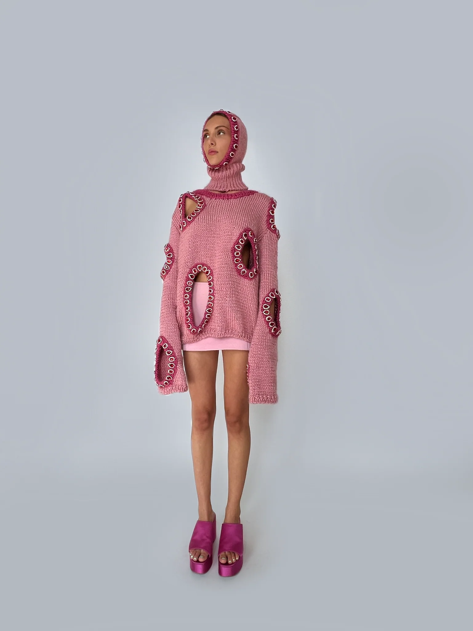 Pink Cutout Knit Sweater - Image 3
