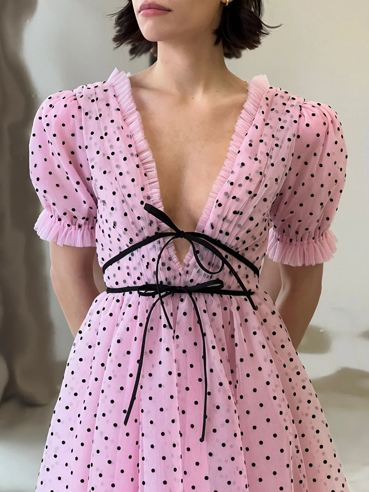 Pink Polka Dots Midi Dress - Image 2