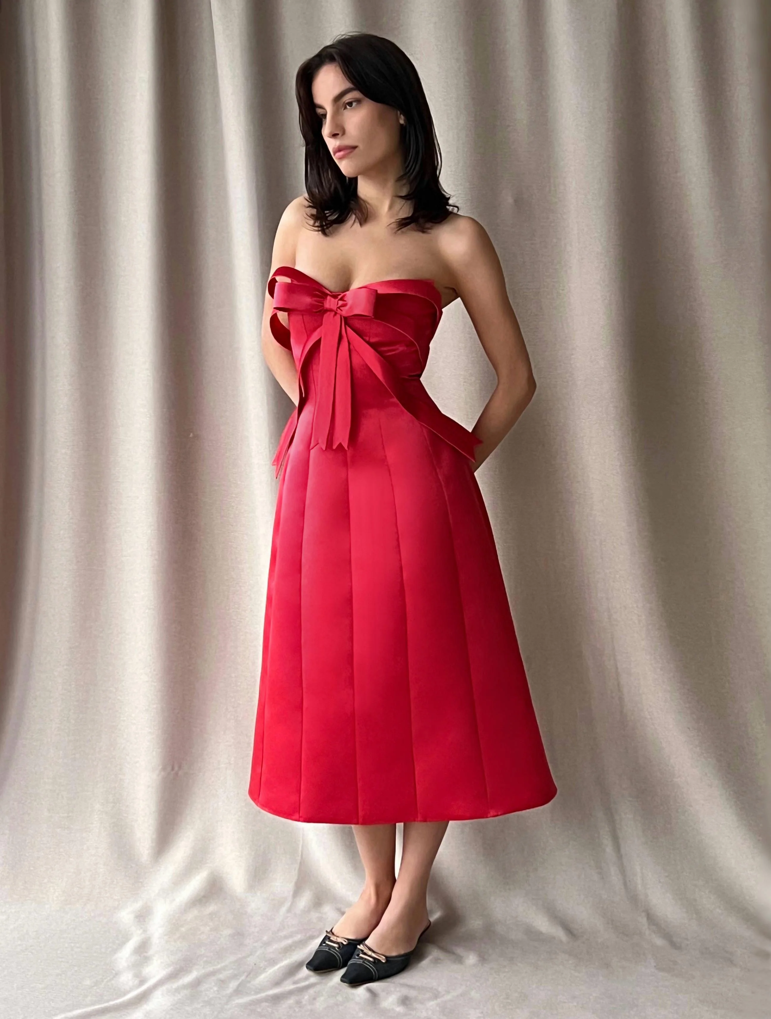 Red Bow Midi Dress - Image 2