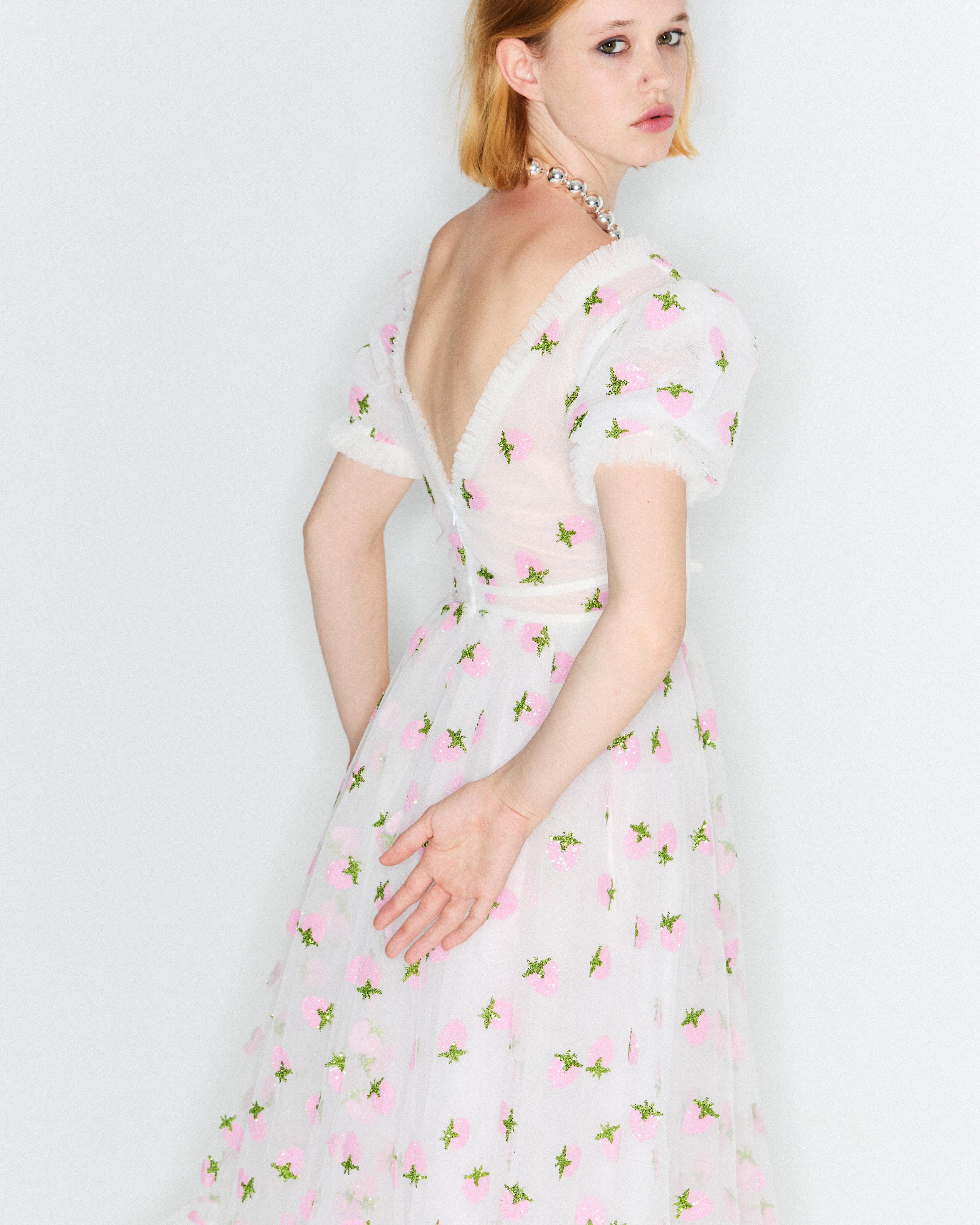 Strawberry Midi Dress White - Image 3