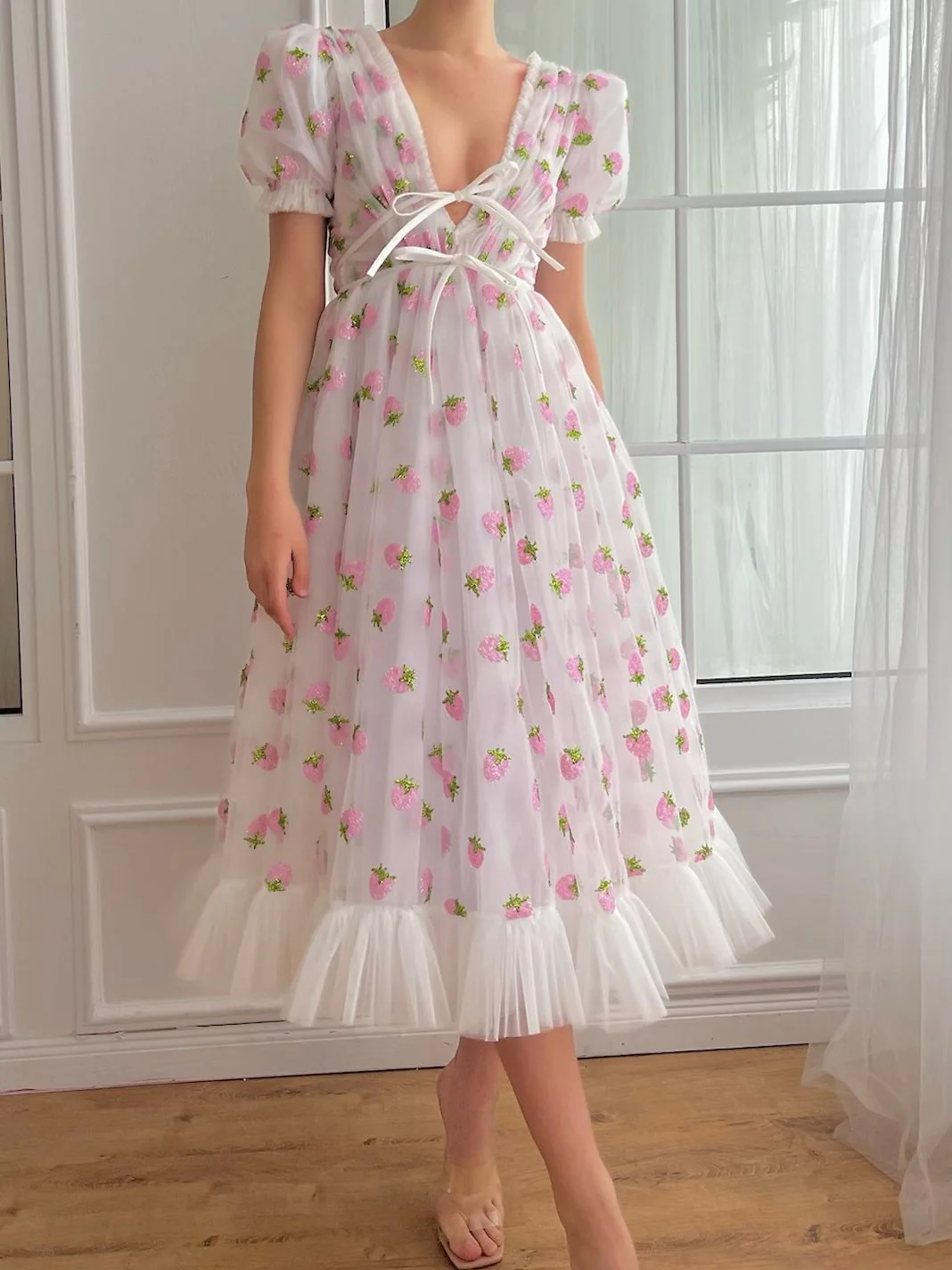 Strawberry Midi Dress White - Image 5