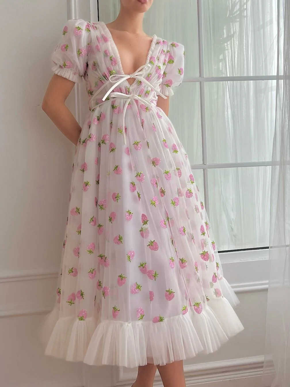 Strawberry Midi Dress White - Image 6