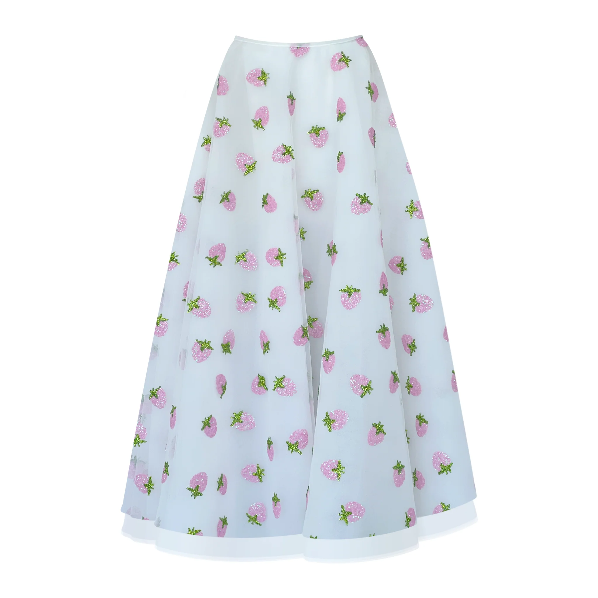 Strawberry White Midi Skirt